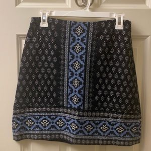 LOFT Black and Blue Patterned Skirt